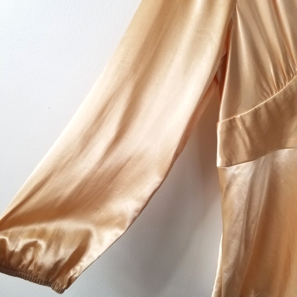 Harlow Top M L Gold Y2K 90s Satin V Neck Gathered Long Sleeve Pullover Blouse - Picture 3 of 10